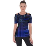 Screen Glitch Broken  Crack  Fracture  Glass Pattern Shoulder Cut Out Short Sleeve Top