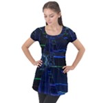 Screen Glitch Broken  Crack  Fracture  Glass Pattern Puff Sleeve Tunic Top