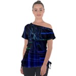 Screen Glitch Broken  Crack  Fracture  Glass Pattern Off Shoulder Tie-Up Tee