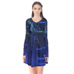 Screen Glitch Broken  Crack  Fracture  Glass Pattern Long Sleeve V-neck Flare Dress