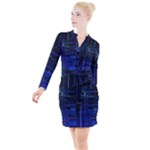 Screen Glitch Broken  Crack  Fracture  Glass Pattern Button Long Sleeve Dress