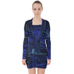 Screen Glitch Broken  Crack  Fracture  Glass Pattern V-neck Bodycon Long Sleeve Dress