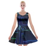 Screen Glitch Broken  Crack  Fracture  Glass Pattern Velvet Skater Dress