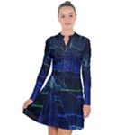 Screen Glitch Broken  Crack  Fracture  Glass Pattern Long Sleeve Panel Dress