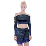 Screen Glitch Broken  Crack  Fracture  Glass Pattern Off Shoulder Top with Mini Skirt Set