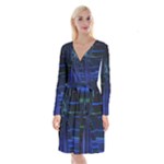 Screen Glitch Broken  Crack  Fracture  Glass Pattern Long Sleeve Velvet Front Wrap Dress