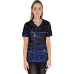 Screen Glitch Broken  Crack  Fracture  Glass Pattern Women s V-Neck Scrub Top