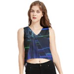 Screen Glitch Broken  Crack  Fracture  Glass Pattern V-Neck Cropped Tank Top