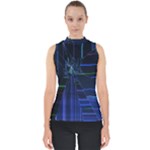 Screen Glitch Broken  Crack  Fracture  Glass Pattern Mock Neck Shell Top