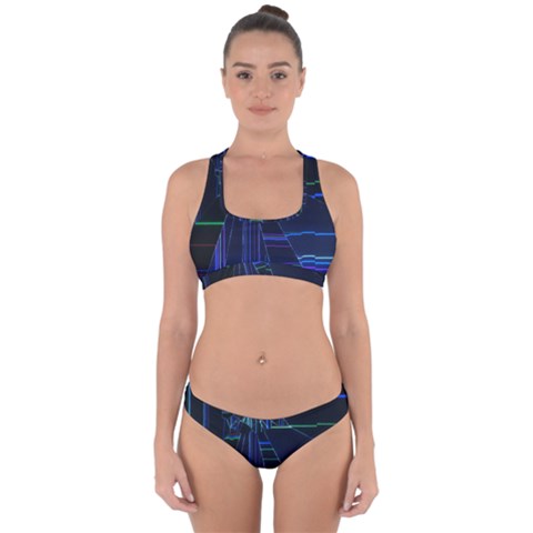 Screen Glitch Broken  Crack  Fracture  Glass Pattern Cross Back Hipster Bikini Set from ArtsNow.com