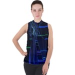 Screen Glitch Broken  Crack  Fracture  Glass Pattern Mock Neck Chiffon Sleeveless Top