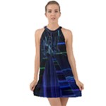 Screen Glitch Broken  Crack  Fracture  Glass Pattern Halter Tie Back Chiffon Dress