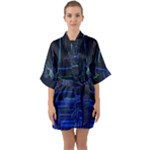 Screen Glitch Broken  Crack  Fracture  Glass Pattern Half Sleeve Satin Kimono 