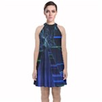 Screen Glitch Broken  Crack  Fracture  Glass Pattern Velvet Halter Neckline Dress 