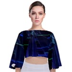 Screen Glitch Broken  Crack  Fracture  Glass Pattern Tie Back Butterfly Sleeve Chiffon Top