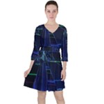 Screen Glitch Broken  Crack  Fracture  Glass Pattern Quarter Sleeve Ruffle Waist Dress