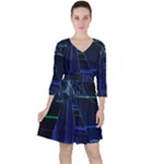 Screen Glitch Broken  Crack  Fracture  Glass Pattern Quarter Sleeve Ruffle Waist Dress