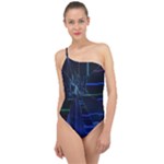 Screen Glitch Broken  Crack  Fracture  Glass Pattern Classic One Shoulder Swimsuit