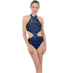 Screen Glitch Broken  Crack  Fracture  Glass Pattern Halter Side Cut Swimsuit