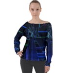 Screen Glitch Broken  Crack  Fracture  Glass Pattern Off Shoulder Long Sleeve Velour Top