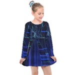 Screen Glitch Broken  Crack  Fracture  Glass Pattern Kids  Long Sleeve Dress