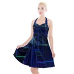 Screen Glitch Broken  Crack  Fracture  Glass Pattern Halter Party Swing Dress 