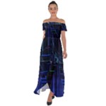 Screen Glitch Broken  Crack  Fracture  Glass Pattern Off Shoulder Open Front Chiffon Dress