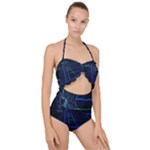 Screen Glitch Broken  Crack  Fracture  Glass Pattern Scallop Top Cut Out Swimsuit