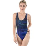 Screen Glitch Broken  Crack  Fracture  Glass Pattern High Leg Strappy Swimsuit