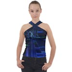 Screen Glitch Broken  Crack  Fracture  Glass Pattern Cross Neck Velour Top