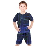 Screen Glitch Broken  Crack  Fracture  Glass Pattern Kids  Tee and Shorts Set