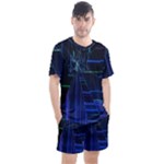 Screen Glitch Broken  Crack  Fracture  Glass Pattern Men s Mesh Tee and Shorts Set