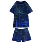 Screen Glitch Broken  Crack  Fracture  Glass Pattern Kids  Swim Tee and Shorts Set