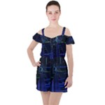 Screen Glitch Broken  Crack  Fracture  Glass Pattern Ruffle Cut Out Chiffon Playsuit