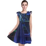 Screen Glitch Broken  Crack  Fracture  Glass Pattern Tie Up Tunic Dress