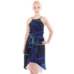 Screen Glitch Broken  Crack  Fracture  Glass Pattern High-Low Halter Chiffon Dress 