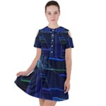 Screen Glitch Broken  Crack  Fracture  Glass Pattern Short Sleeve Shoulder Cut Out Dress 