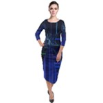 Screen Glitch Broken  Crack  Fracture  Glass Pattern Quarter Sleeve Midi Velour Bodycon Dress