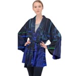 Screen Glitch Broken  Crack  Fracture  Glass Pattern Long Sleeve Velvet Kimono 