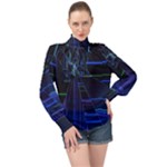 Screen Glitch Broken  Crack  Fracture  Glass Pattern High Neck Long Sleeve Chiffon Top