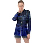 Screen Glitch Broken  Crack  Fracture  Glass Pattern Long Sleeve Satin Shirt