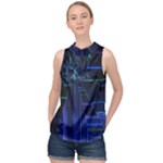 Screen Glitch Broken  Crack  Fracture  Glass Pattern High Neck Satin Top