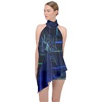 Screen Glitch Broken  Crack  Fracture  Glass Pattern Halter Asymmetric Satin Top