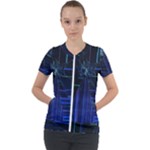 Screen Glitch Broken  Crack  Fracture  Glass Pattern Short Sleeve Zip Up Jacket