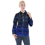 Screen Glitch Broken  Crack  Fracture  Glass Pattern Women s Long Sleeve Pocket Shirt