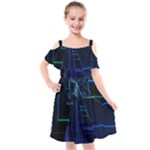 Screen Glitch Broken  Crack  Fracture  Glass Pattern Kids  Cut Out Shoulders Chiffon Dress