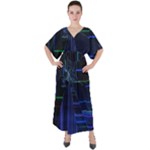 Screen Glitch Broken  Crack  Fracture  Glass Pattern V-Neck Boho Style Maxi Dress