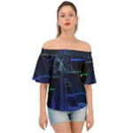 Screen Glitch Broken  Crack  Fracture  Glass Pattern Off Shoulder Short Sleeve Top