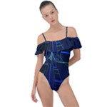 Screen Glitch Broken  Crack  Fracture  Glass Pattern Frill Detail One Piece Swimsuit