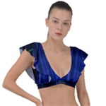 Screen Glitch Broken  Crack  Fracture  Glass Pattern Plunge Frill Sleeve Bikini Top